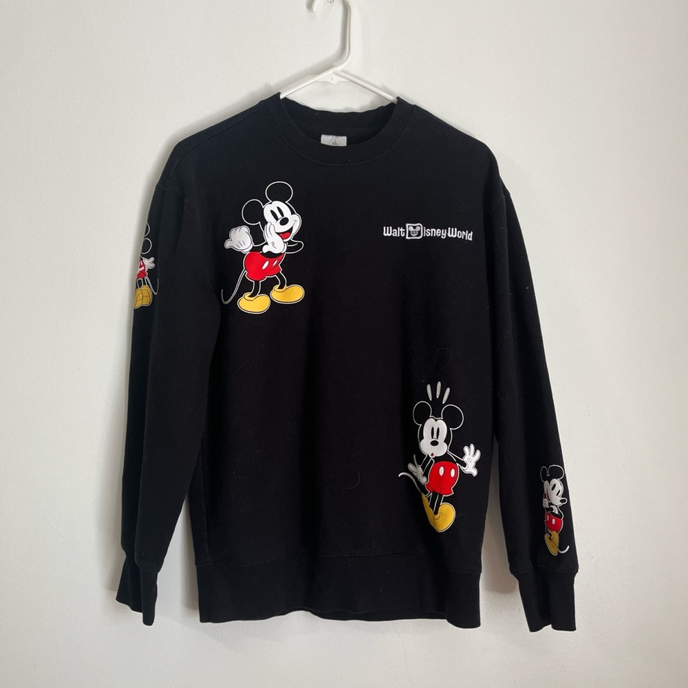 Disney Black Crewneck Sweater with Mickey Mouse Graphics